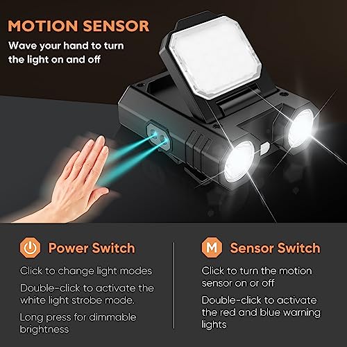 LED Hat Clip Light 400 Lumen Rechargeable Clip on Cap Lights with Motion Sensor, 180° Adjustable Hands Free Hat Flashlight Headlamp for Camping, Fishing, Hiking, Running