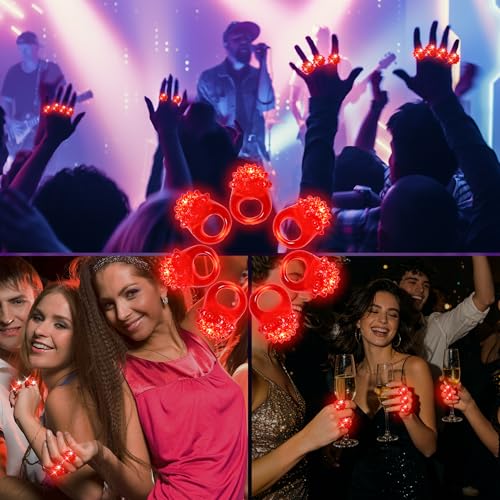 50 Pcs Light Up Rings Flashing LED Rubber Finger Rings for Carnival, July 4th, Halloween, Christmas, Concert, Goodie Bag Fillers, Raves - color: Red