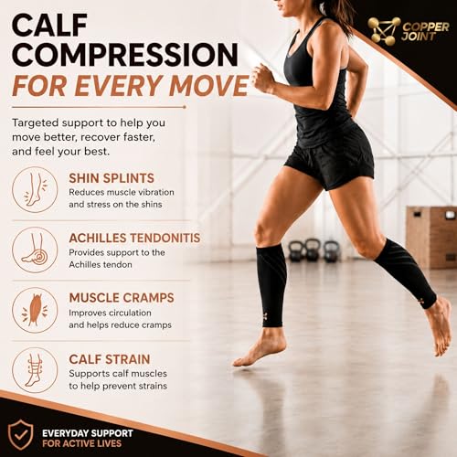 CopperJoint Calf Compression Sleeve for Men & Women, Black, Small, Firm Fit - color: Black, size: Small