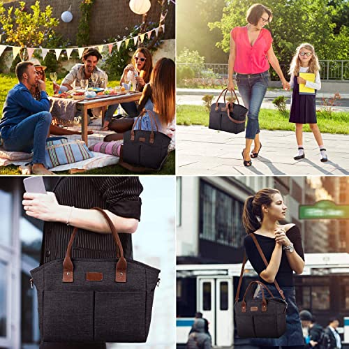 Lunch Bags for Women Insulated Thermal Lunch Tote Bag with Shoulder Strap Upgrade Large Lunch Box Container Drinks Holder for Adults Men Work Picnic Beach Park, Dark Black - color: Dark Black