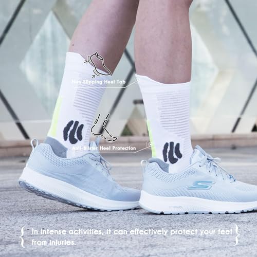BRISIRA Coolmax Bamboo Viscose Compression Running Socks Crew Mid Calf - color: 3 Pairs White, size: 9-13