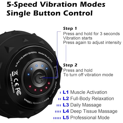 5-Speed Vibrating Massage Ball: Silicone Electric Massager with Auto Shut-Off, Physical Therapy Ball for Fitness, Mobility, and Relaxation, Wellness Gift (Black)