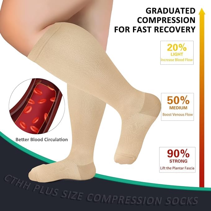CTHH Wide Calf Compression Socks for Women Men Plus Size Knee High Stocking - color: Nude, size: 4X-Large