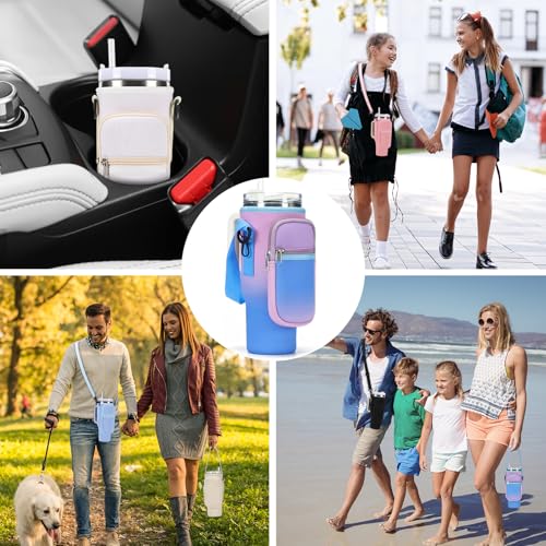 GOEWY Water Bottle Carrier Bag for Stanley Cup 40/30oz with Phone Pockets - color: Red Blue Gradient, size: 40oz