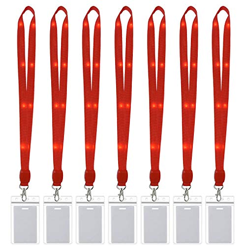 LED Light Up Flashing Cruise Lanyards Keychain Key Holder Neck Straps Christmas Necklace - color: Red - (7 Pack With 7 Pack Plastic Badge Holder)