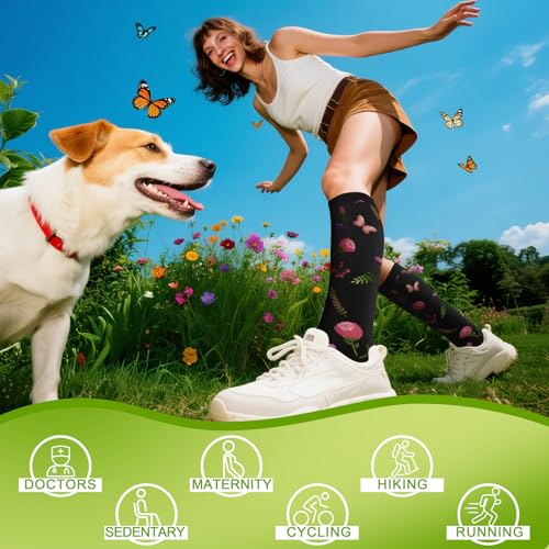 6 Pairs 20-30 mmHg Knee High Compression Socks, Unisex, Running, Travel - color: B-pink, size: Large-X-Large
