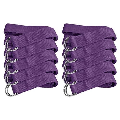 Bulk Yoga Straps, 10 Pack, 6ft, D-Ring Buckle - color: Purple