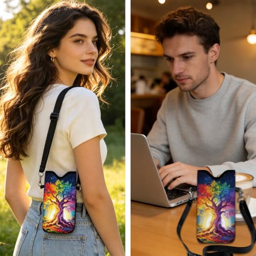 GLOBLELAND Tree of Life Cell Phone Sleeve Pouch Case Bag 7.1×3.9 inch Starry Sky Shockproof Universal Phone Bag with Crossbody Strap Neck Lanyard for Women Men Phone Headphones Watch Multicolor - color: Tree of Life