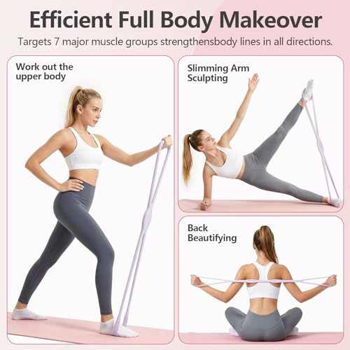 RYAOLELY Figure 8 Resistance Band, Exercise Band for Physical Therapy, Yoga Pilates Home Workout, Portable Fitness Band with Anti-Slip Grip - color: 15LB Purple