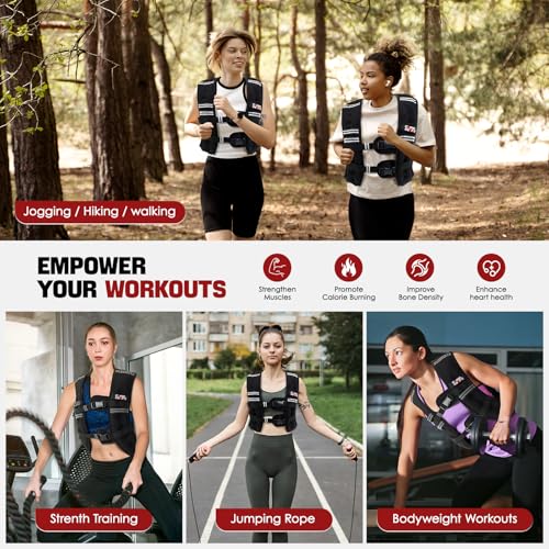 Weighted Vest, 5lb/10lb/12lb/15lb Weight Vest with Reflective Stripe for Women, Men, Rucking Vest for Walking Strength Training Running, Workout, Jogging - size: 15 lb