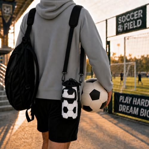 Crossbody Water Bottle Holder with Strap, Phone Pocket(SOCCER, 32, Ounces) - color: SOCCER