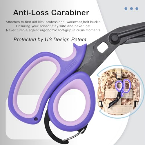 MEUUT Trauma Shears with Carabiner 7.5 Inch 2-Pack Medical Scissors - color: Purple/Purple+purple/Purple