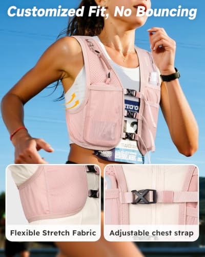 MOKURA Running Vest for Women Men with 500ML Soft Flask & Phone Holder - color: Pink, size: Large