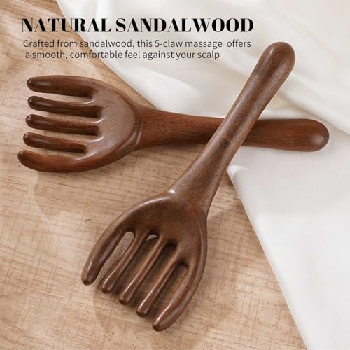 Long Handle Sandalwood Scalp Massage Comb, Wooden Head Scratcher