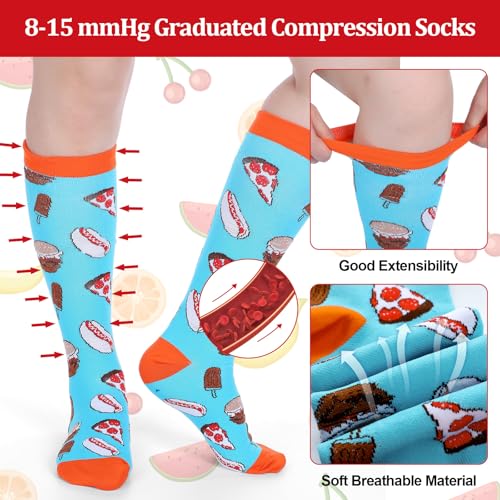 Shyyween 12 Pairs Men Knee High Compression Socks - size: Large, style: Colorful Food