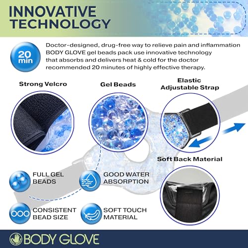 Body Glove Ice Packs for Injuries Reusable Knee Ice Pack Wrap, 2 in 1 Hot and Cold Pain Relief Microwavable Gel Beads Knee Wrap