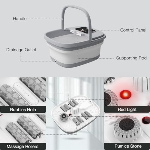 HOSPAN Collapsible Foot Spa, Foot Bath Massager with Heat, Bubble & Massage - color: Gray