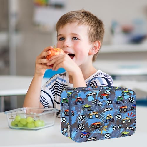 Clastyle Car Insulated Kid Lunch Bag for Boy Lunch Box, Blue Racing Flag - color: Race Car