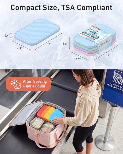TOURIT 4 Pack Reusable Slim Ice Packs for Lunch Boxes and Coolers - color: Baby Blue