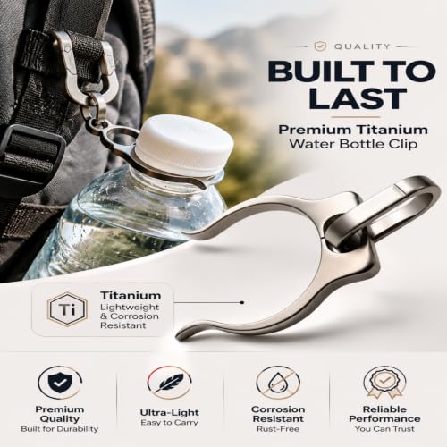 1 Piece Titanium Water Bottle Clip Portable Carabiner Holder for Outdoor Backpack Water Bottle Holder Hiking and Walking Clip