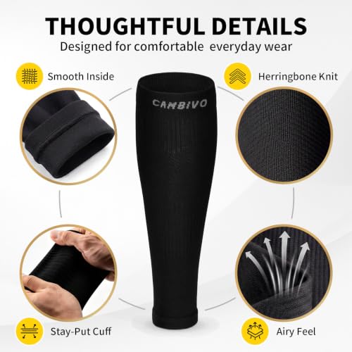 CAMBIVO Calf Compression Sleeves for Women Men, 12-18mmHg, Black - color: Black, size: XX-Large