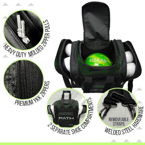 Pyramid Path Pro Deluxe Single Bowling Ball Tote - Holds One Ball, One Pair Shoes Up to Mens 15 - color: Hunter Green