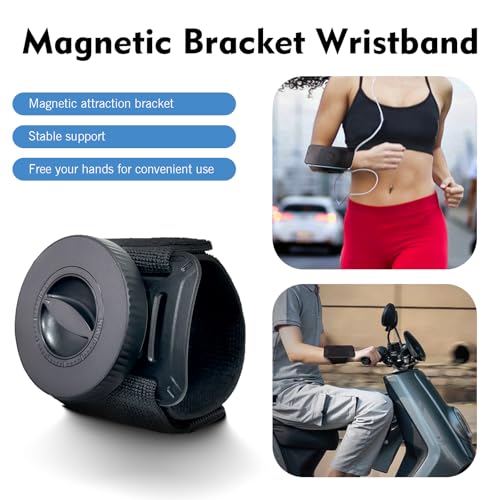 Magnetic Wristband Phone Holder for Running, Adjustable Suction Outdoor Sports Arm Strap, Hands-free Navigation Armband Mount, Phone Carrier for Biking Walking Jogging Hiking (Black)