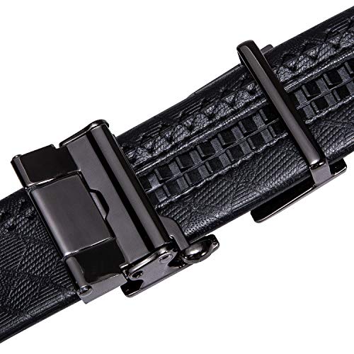 Dubulle Ratchet Belt for Men Leather Adjustable Designer Fashion Buckle - color: A-a Black Belt, size: Adjustable Fit 22" to 38" Waist