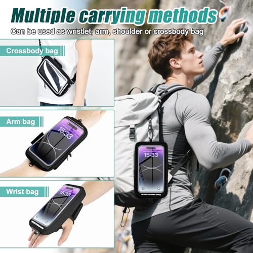 Phone Holder for Running, Running Armband Phone Holder with Carabiner, Phone Armbands for iPhone 17 16 15 14 13 12 11Pro Max & Galaxy S25/S24/S23, Cell Phone Armband Up to 6.8'' Phone (Black)