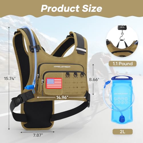 Maelstrom Hydration Running Vest with 2L Water Bladder for Men Women - color: Khaki