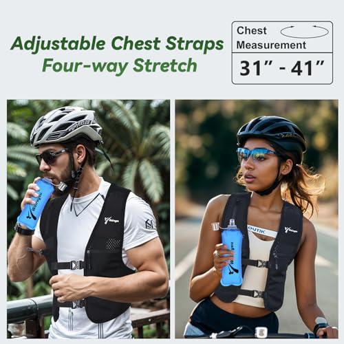 Running Vest for Women & Men, Adjustable Elasticated Sternum Straps Vest with 500ml Soft Flask, Fast and Free Reflective Running Vest, Designed for Running Marathon Trail Race Jogging Cycling - size: Medium