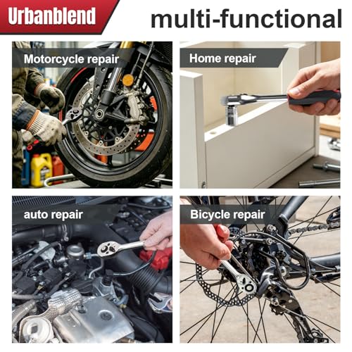 46PCS 1/4" Drive Socket Ratchet Wrench Set, Metric Bits, Extension Bar