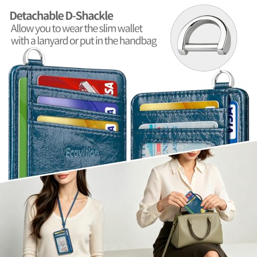Slim Minimalist Front Pocket Wallet, RFID Blocking Credit Card Holder Wallet with Integrated D-Shackle for Men Women - color: Glossy Deep Cyan