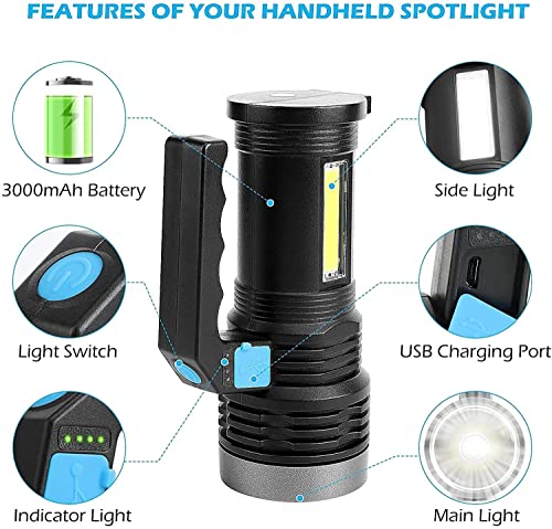 Wrrozz LED Flashlight USB Rechargeable Spotlight 4 Modes with Side Light - size: A