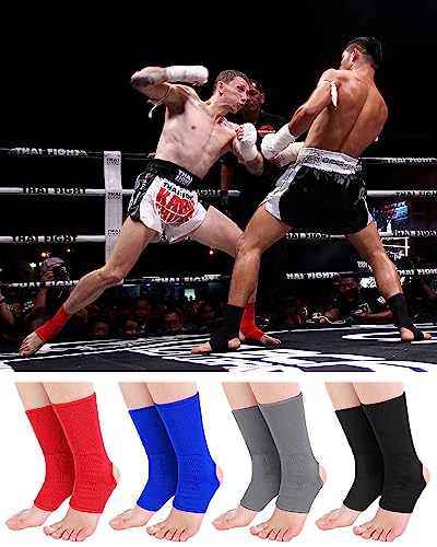 Handepo 4 Pairs Muay Thai Ankle Support Compression Ankle Sleeve, 4 Colors - color: Black, Red, Blue, Gray
