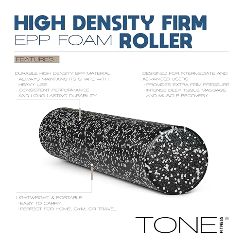 TONE Fitness Firm High-Density Foam Roller for Exercise, Massage & Recovery - color: Black/White Speckled, size: 36 Inch