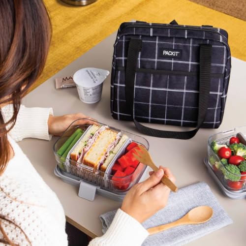 PackIt Freezable Hampton Lunch Bag, Black Grid - color: Black Grid