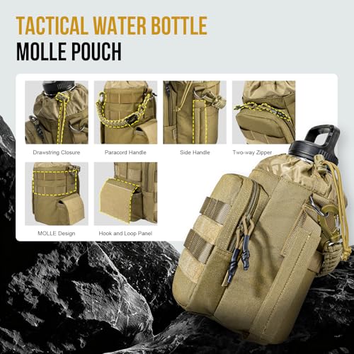 ONETIGRIS Tactical MOLLE Water Bottle Holder 40-64oz with Phone Pocket - color: Brown