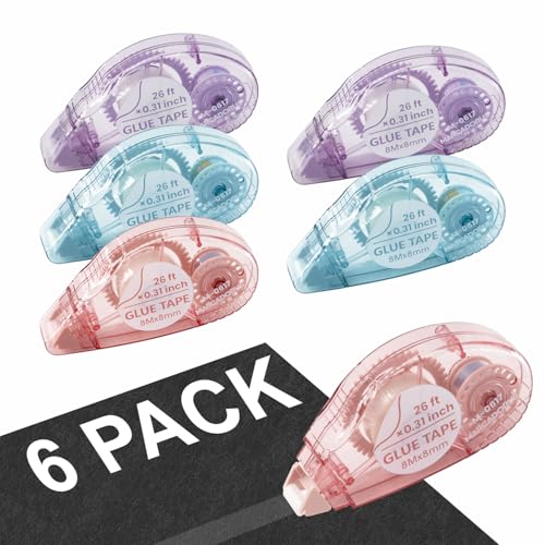 MARCADORUS Double Sided Tape Roller, Scrapbook Tape Runner, 156 Ft Total - size: 26 Ft x 0.31 In : 6 Pack
