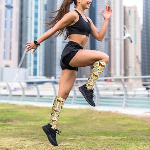 Witchy Moth Compression Socks For Women Men - color: Butterfly Yellow Floral