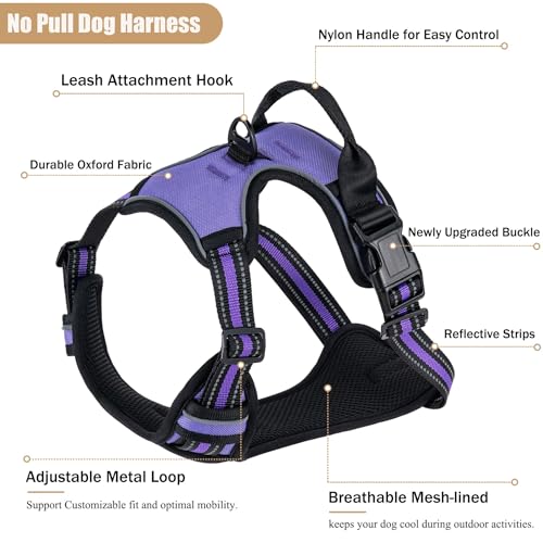 Dog Harness, No Pull Pet Vest for Large Dog, Easy On & Off, Purple, Large - color: Purple, size: Large