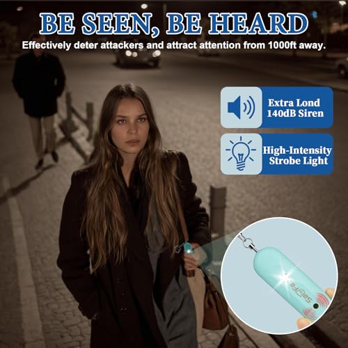 Personal Safety Alarm - Waterproof Rechargeable Security Alarm - 140dB Extra Loud Siren & Strobe Light - Self Defense Keychain - Gift for Women, Teenagers, College Girls, Seniors(Aqua+Black) - color: Black+Aqua