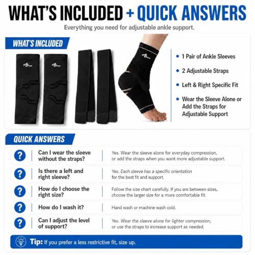 ABIRAM Ankle Brace Compression Sleeve with Adjustable Support Strap - color: Blue, size: X-Large