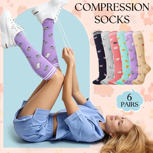 6 Pairs Compression Socks for Women Men - color: Animal