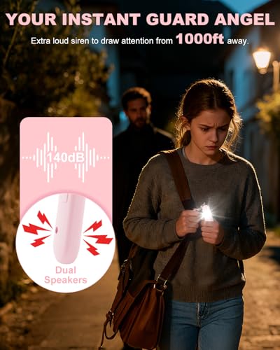 Personal Safety Alarm for Women - Waterproof Rechargeable Security Alarm - 140dB Extra Loud Siren with SOS Strobe Light - Self Defense Keychain for Women Girls Teens Seniors(Pink) - color: Pink