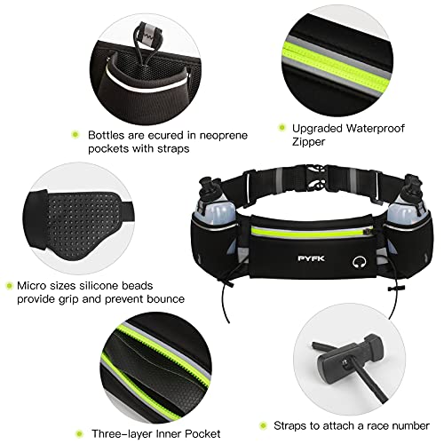 PYFK Running Belt with Water Bottles, Hydration Belt for Men and Women, Water Bottle Holder Running Pouch Water Belt, Fanny Pack Fits 7 inches Phones, Waist pack for Runner Jogging - color: green