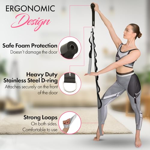 10-Loop Yoga Strap with Door Anchor for Stretching & Flexibility - color: Silvery Grey