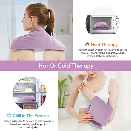 Microwavable Heating Pad with Washable Cover, 8 x 18 Microwave Heating Pad for Neck and Shoulders, Moist Heat Bean Bag Warm Compress for Knee, Joints, Wrist, Abdomen (Purple) - color: 8 X 18" Purple - 1 Pack