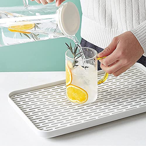 Small Drain Rack for Kitchen Sink, 2 Tier Cup & Dish Drying Rack for Office, Coffee Table, Multi-Use Tray for Serving, White & Grey Dish Drying Mat Big Enough - size: 6.69W x 12.2L