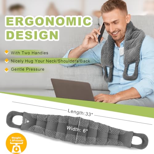 UNCN Long Wide Heating Pad for Neck and Shoulders Back 33x5.9 Microwavable Large Moist Heat Pack Warm Hot Compress Neck Wrap Weighted Bag Massage Reusable Herbal Nature Calming Portable 1.95Pounds - color: Gray